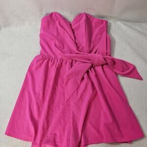 MUSTARD SEED Sz M Hot Pink Magenta Romper Corset Boning Shorts Zip Up V Cut tc